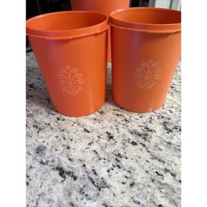 Vintage Tupperware Servalier Canister Orange 809-3 And 809-4- NO LIDS